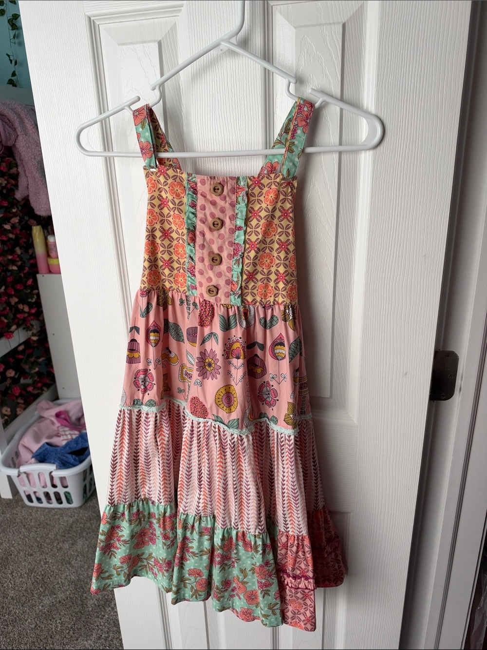 Matilda Jane Pink Floral Tiered Sun Dress with Mint Accents